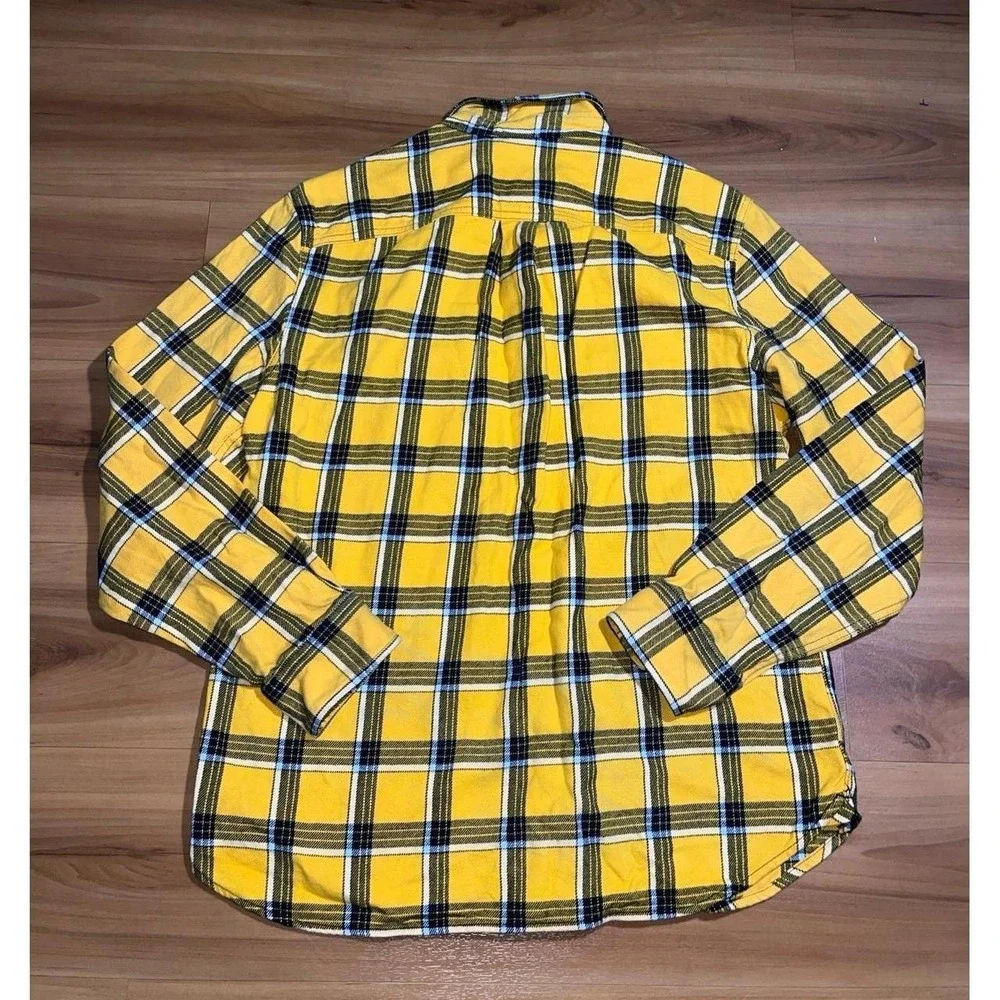 The North Face Flannel Plaid Button Down Pockets Thick Black Yellow Shirt